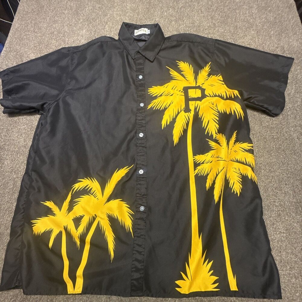 Pittsburgh Pirates Levins Hawaiian Button Up Shirt Men’s Size XL Black Yellow